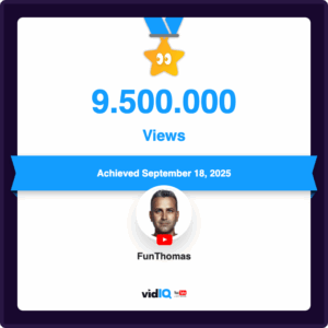 Auszeichnung 9,5 Millionen YouTube Auffrufe